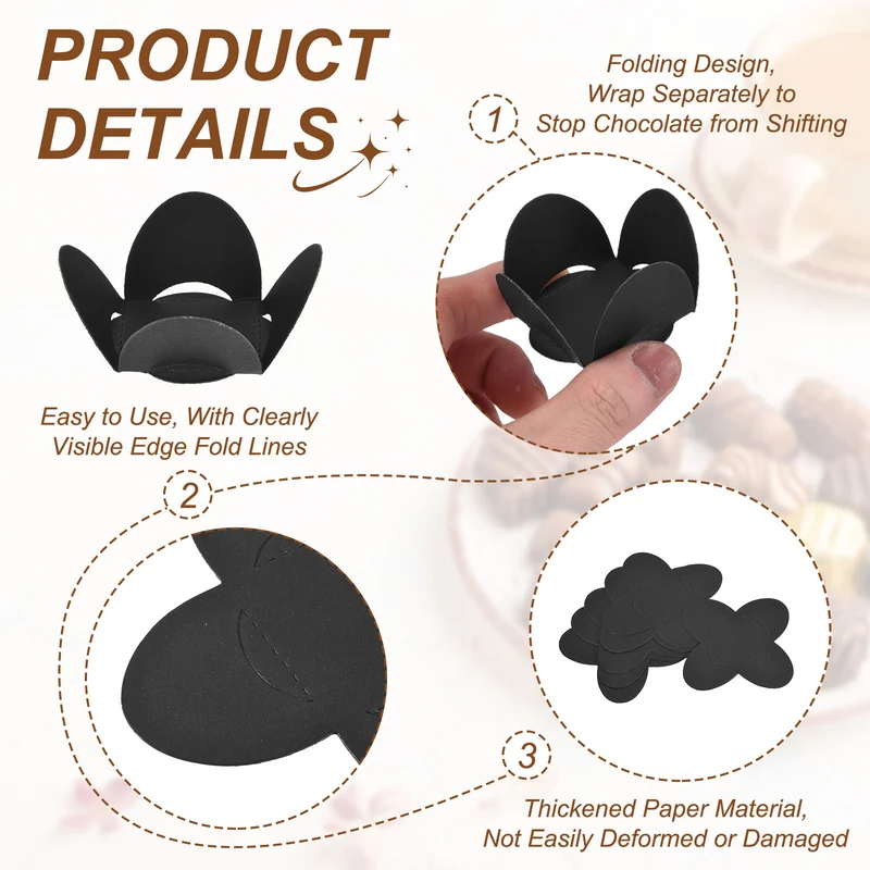 100Pcs Truffle Wrappers, Mini Cupcake Liners Chocolate Cups Liners, Black/Brown