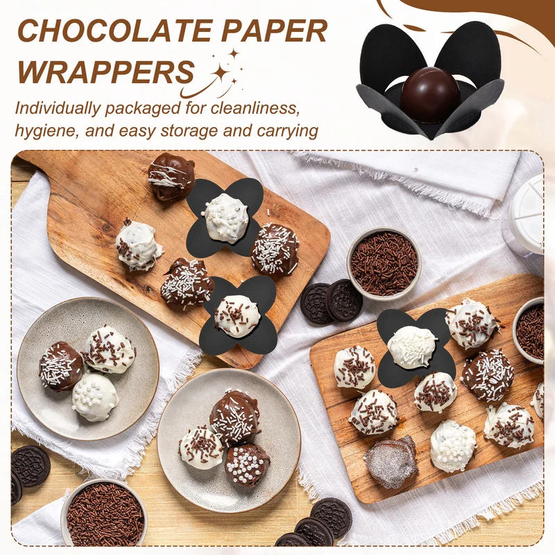 100Pcs Truffle Wrappers, Mini Cupcake Liners Chocolate Cups Liners, Black/Brown