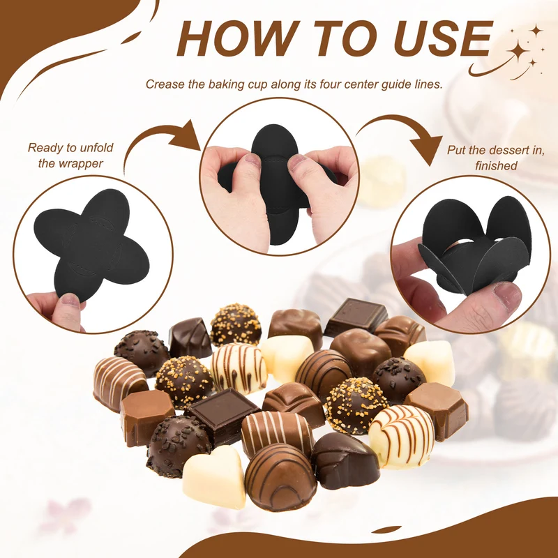 100Pcs Truffle Wrappers, Mini Cupcake Liners Chocolate Cups Liners, Black/Brown