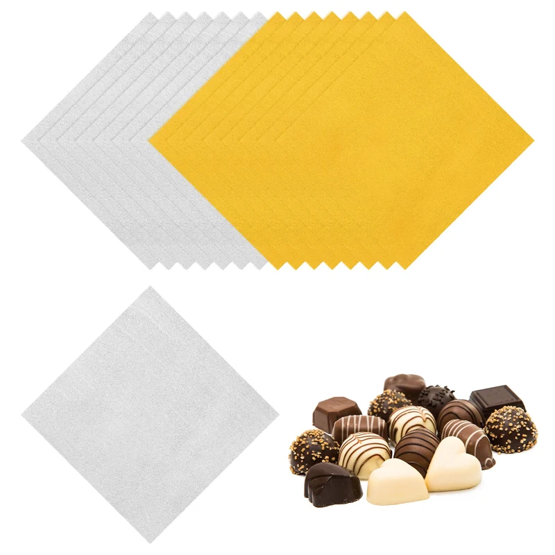 200 Pcs Candy Foil Wrappers, 7.87 x 7.87" Wrappers, Gold/Silver (Orange Peel)