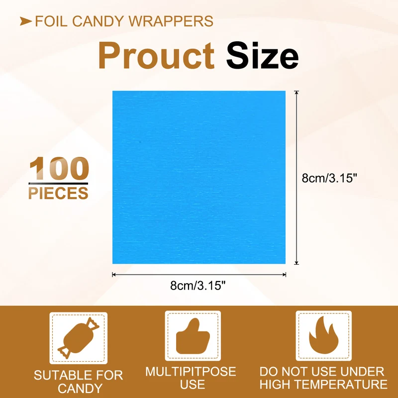 Foil Candy Wrappers 3x3 Inch, 100 Pcs Blue Glossy Paper for DIY Chocolate