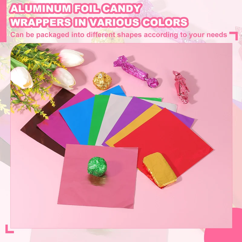 200 Pcs Candy Foil Wrappers, 7.87 x 7.87" Chocolate Wrappers, Gold