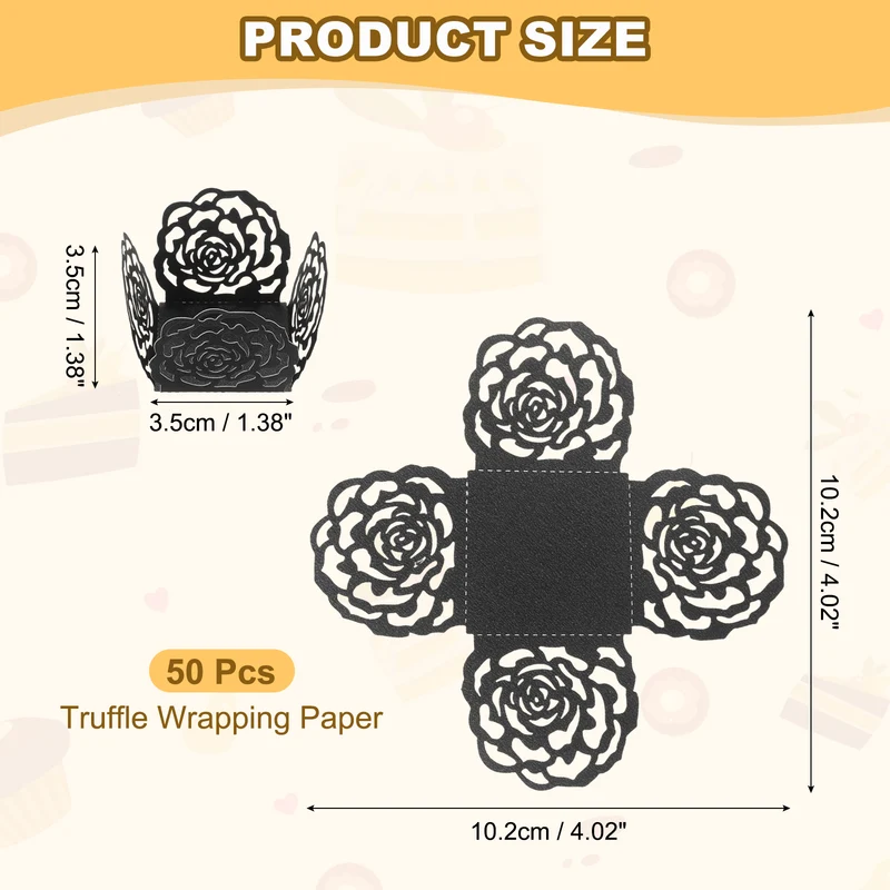 50PCS 4 Inch Truffle Wrappers for Wedding Birthday, Black