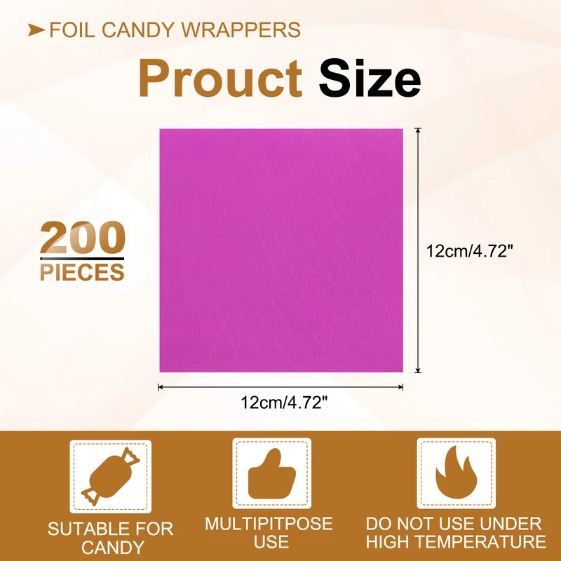 200 Pcs 5x5 Inch Foil Candy Wrappers Chocolate Wrapping Paper Light Rose Red