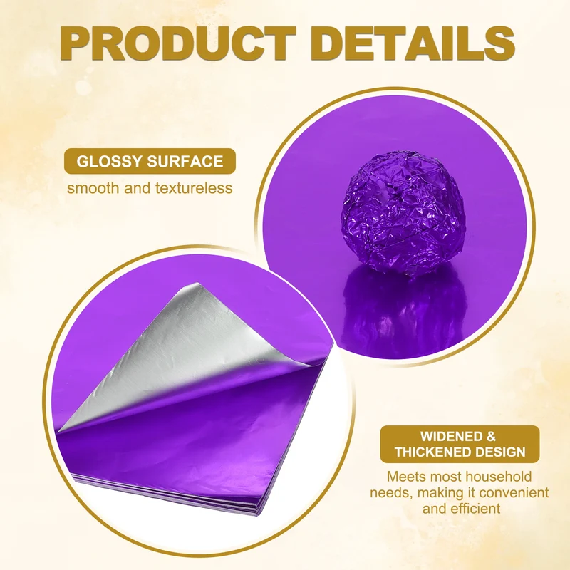 Foil Candy Wrappers 6x6 Inch, 100 Pcs Purple Glossy Paper for DIY Chocolate