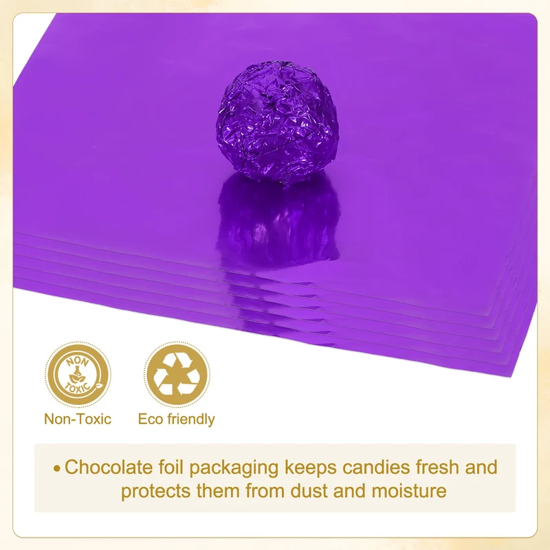 Foil Candy Wrappers 6x6 Inch, 100 Pcs Purple Glossy Paper for DIY Chocolate