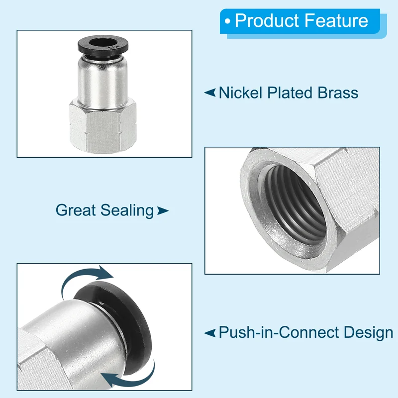 2 Pcs 1/4 Inch OD Tube to 1/8 Inch NPT Female Thread Push to Connect Fittings