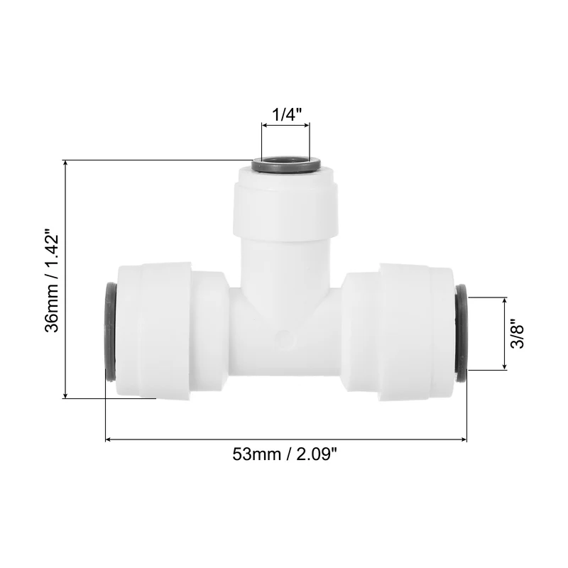 5Pcs 3/8" x 1/4" Push to Connect Tee Fittings Reducing Water Line Fitting White
