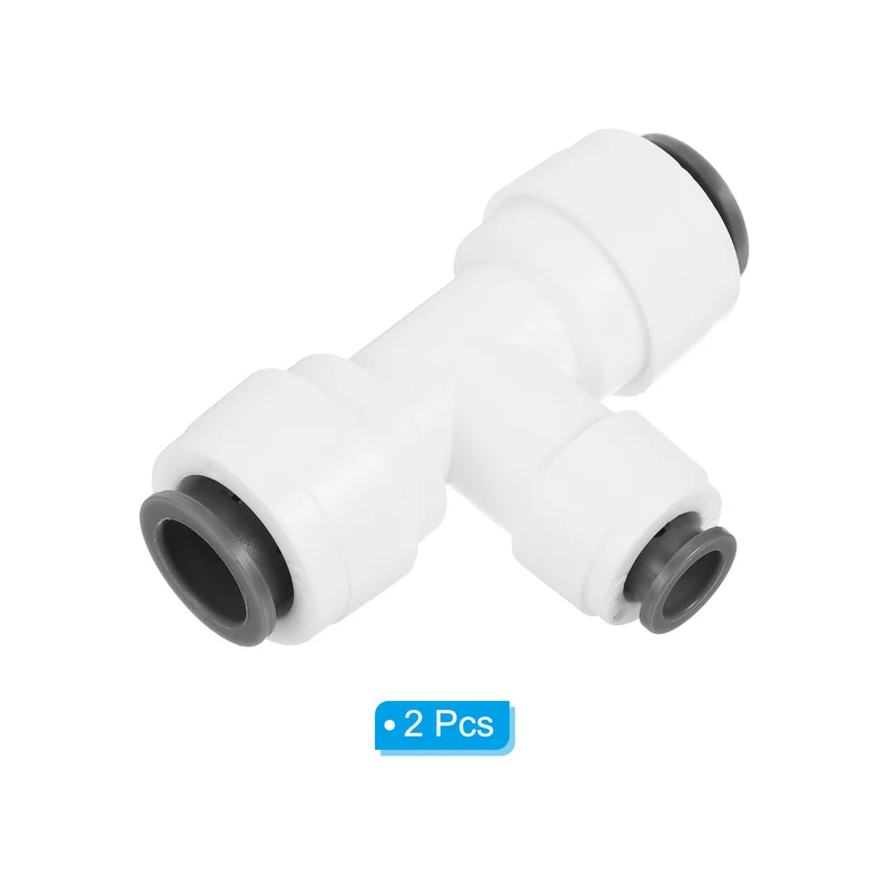 2Pcs 3/8" x 1/4" Push to Connect Tee Fittings Reducing Water Line Fitting White
