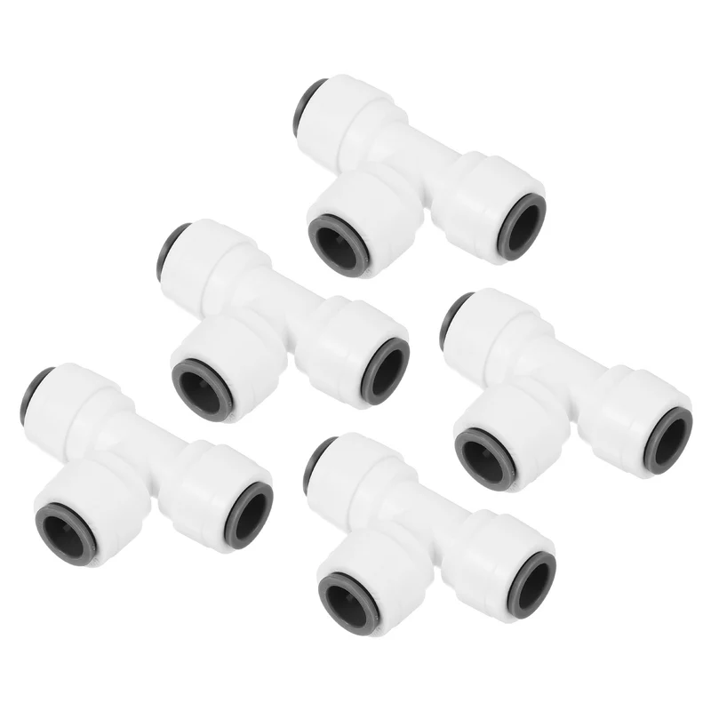 3/8" Push to Connect Tee Fittings, 5 Pack T Shape Water Line Fitting for RO Water System, White