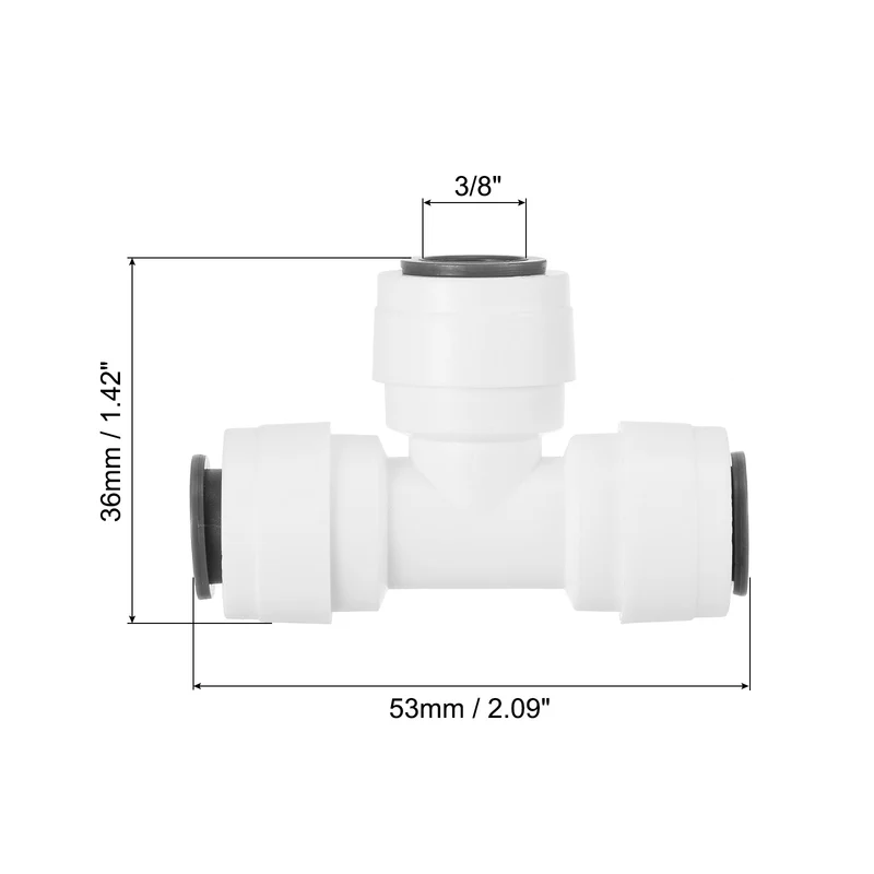 3/8" Push to Connect Tee Fittings, 5 Pack T Shape Water Line Fitting for RO Water System, White
