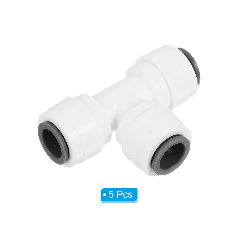3/8" Push to Connect Tee Fittings, 5 Pack T Shape Water Line Fitting for RO Water System, White