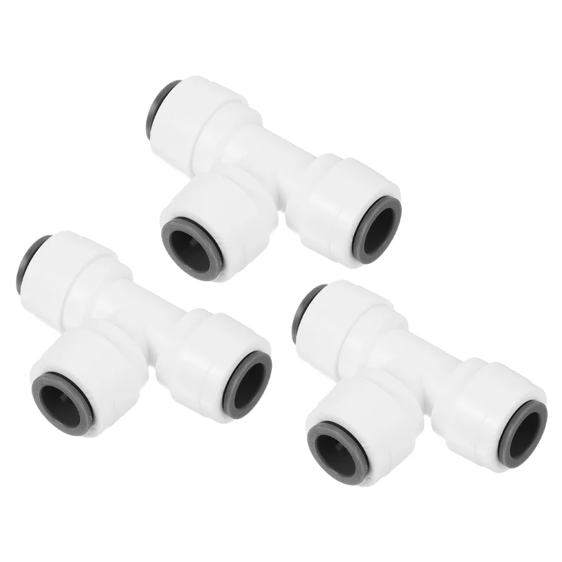 3/8" Push to Connect Tee Fittings, 3 Pack T Shape Water Line Fitting for RO Water System, White