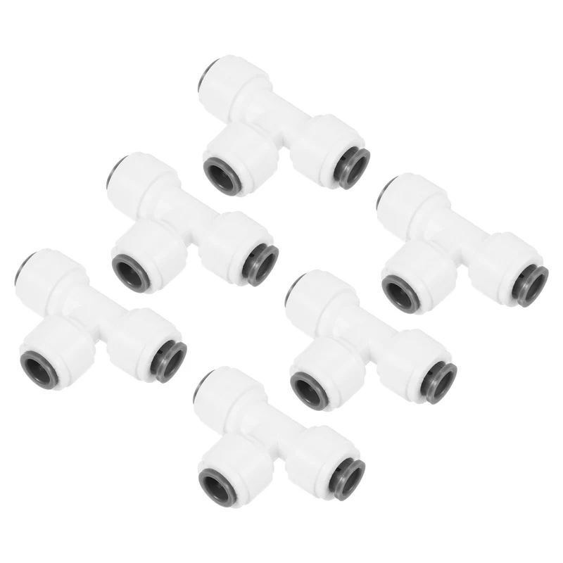 1/4" Push to Connect Tee Fittings, 6 Pack T Shape Water Line Fitting for RO Water System, White