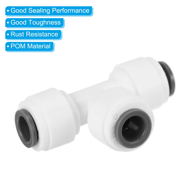 1/4" Push to Connect Tee Fittings, 6 Pack T Shape Water Line Fitting for RO Water System, White