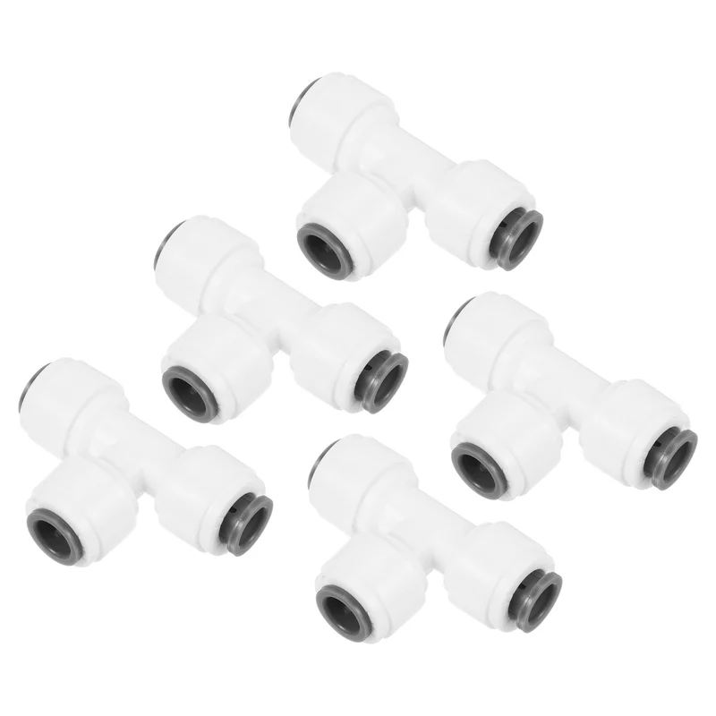 1/4" Push to Connect Tee Fittings, 5 Pack T Shape Water Line Fitting for RO Water System, White
