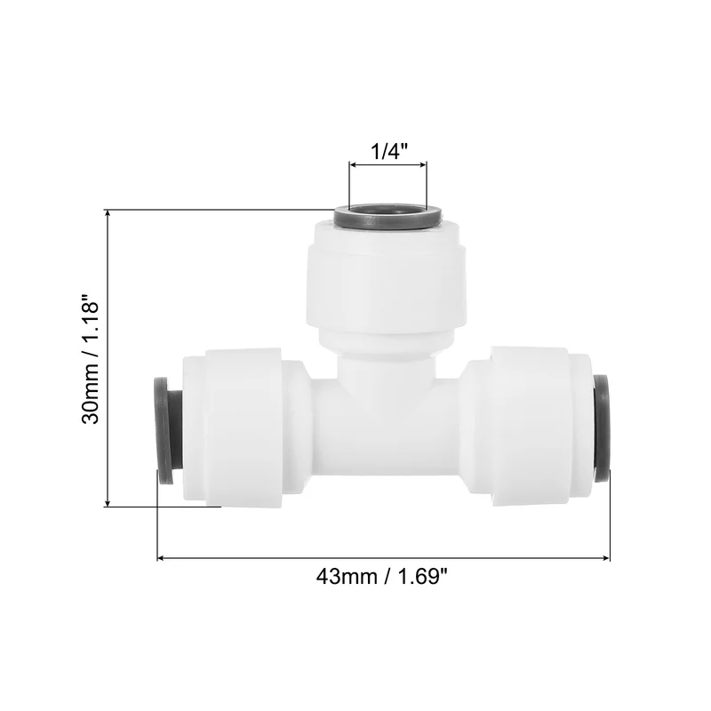 1/4" Push to Connect Tee Fittings, 5 Pack T Shape Water Line Fitting for RO Water System, White