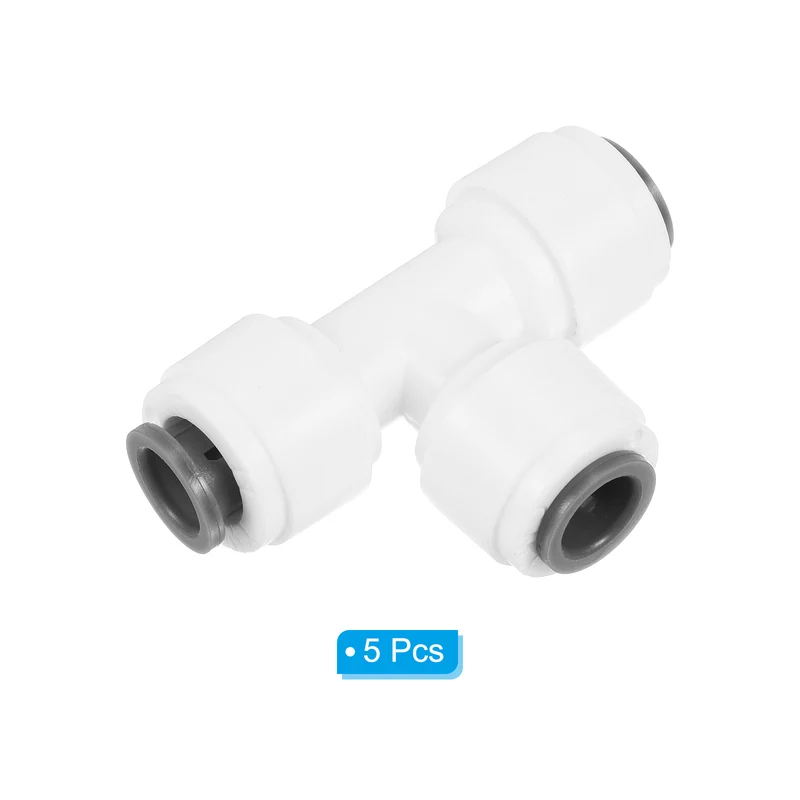 1/4" Push to Connect Tee Fittings, 5 Pack T Shape Water Line Fitting for RO Water System, White