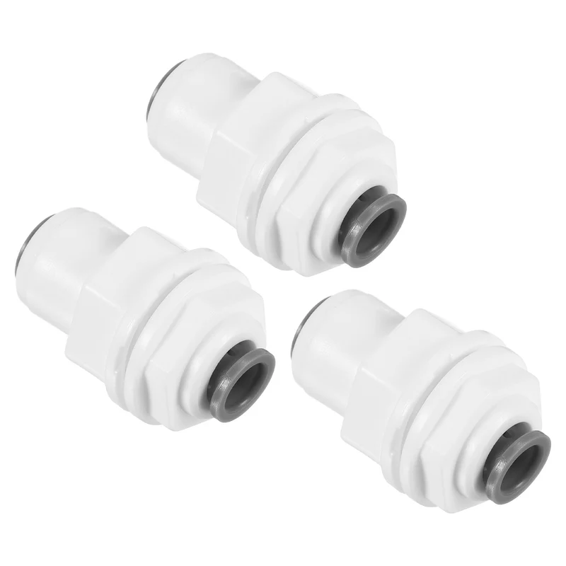 1/4" Push to Connect Bulkhead Fittings, 3 Pack Straight Water Line Fitting for RO Water System, White