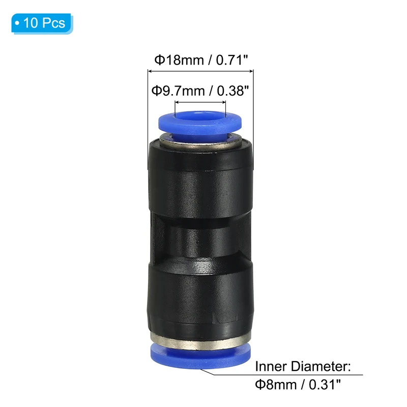 3/8 x 5/16" Push to Connect Fitting Quick Release Pneumatic Connectors 10Pcs