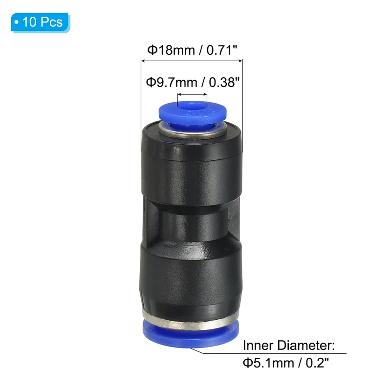 3/8 x 3/16" Push to Connect Fitting Quick Release Pneumatic Connectors 10Pcs
