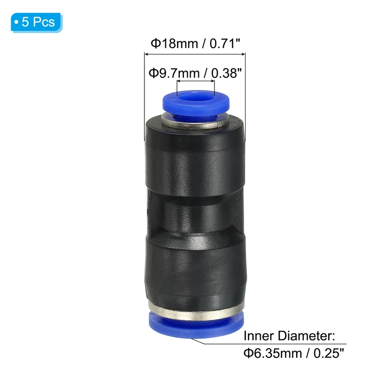 1/4 x 3/8" Push to Connect Fitting Quick Release Pneumatic Connectors 5Pcs