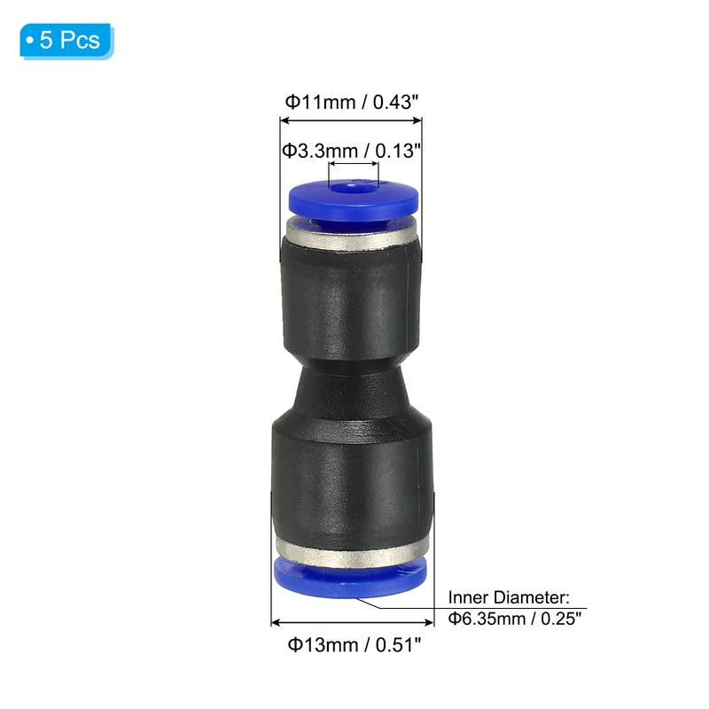 1/4 x 1/8" Push to Connect Fitting Quick Release Pneumatic Connectors 5Pcs