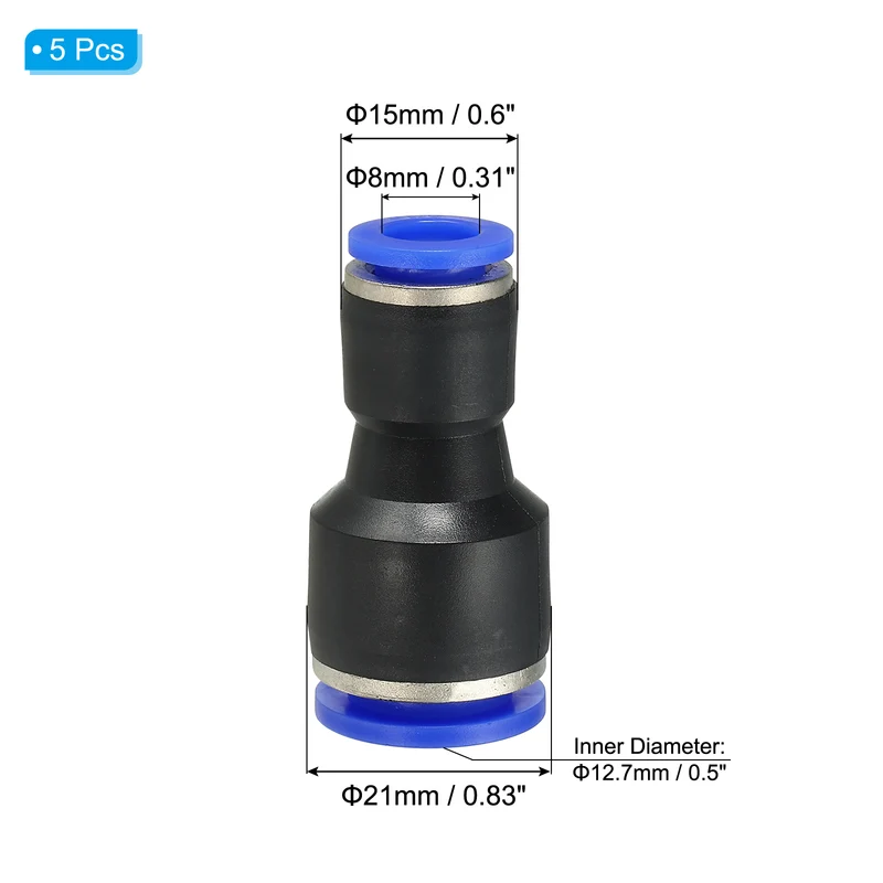 1/2 x 5/16" Push to Connect Fitting Quick Release Pneumatic Connectors 5Pcs