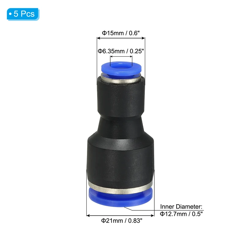 1/2 x 1/4" Push to Connect Fitting Quick Release Pneumatic Connectors 5Pcs