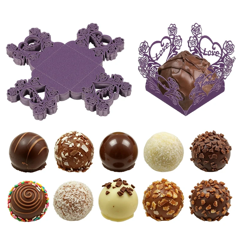 30Pcs 1.4x1.4" Love Rose Truffle Wrapper Cupcake Liners for Decor, Dark Purple