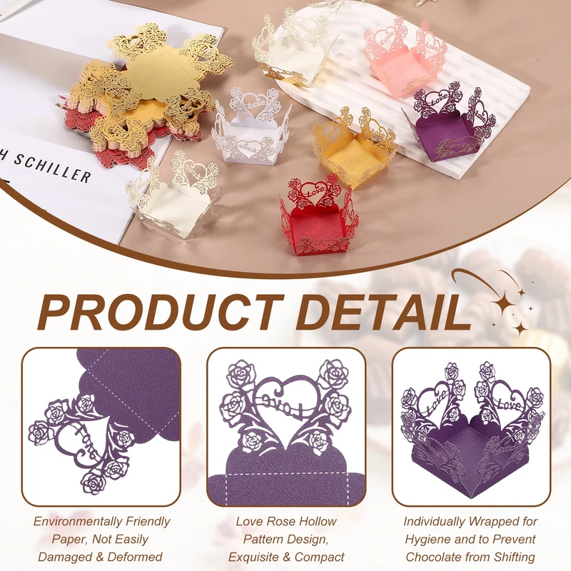 30Pcs 1.4x1.4" Love Rose Truffle Wrapper Cupcake Liners for Decor, Dark Purple