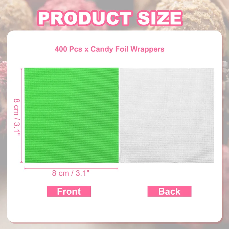 400 Pcs Candy Foil Wrappers, 3.1 x 3.1 Inch Chocolate Wrappers, Green