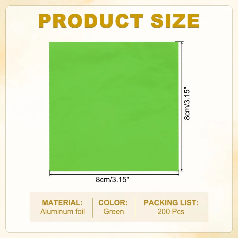 200 Pcs 3x3 Inch Foil Candy Wrappers Chocolate Wrapping Paper Green