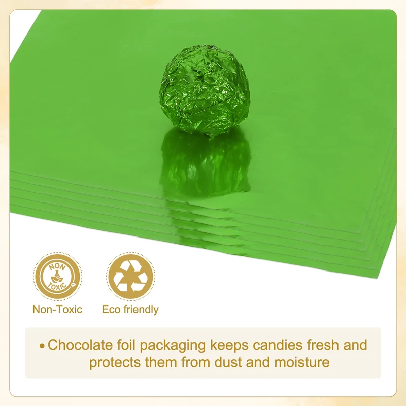 200 Pcs 3x3 Inch Foil Candy Wrappers Chocolate Wrapping Paper Green