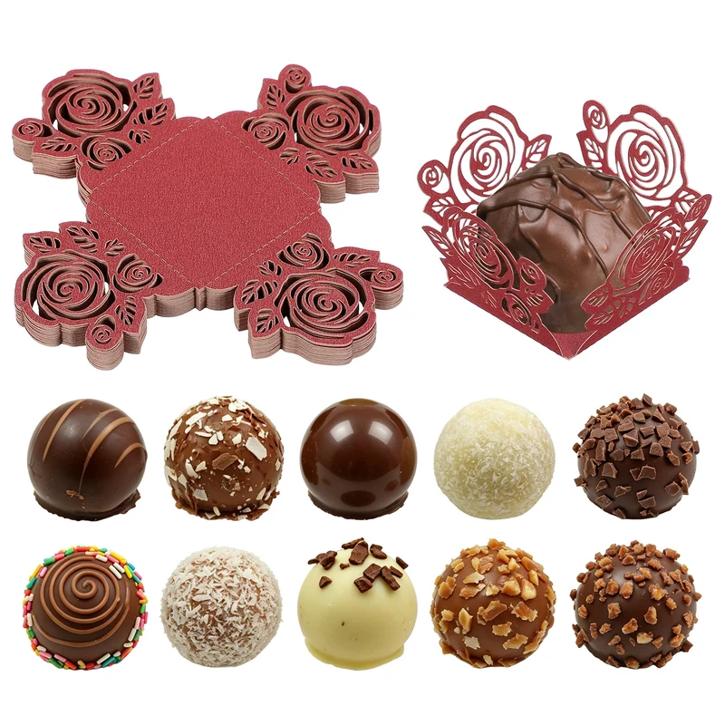 25Pcs 1.4x1.4" Rose Shape Truffle Wrapper Cupcake Liners for Decor, Red