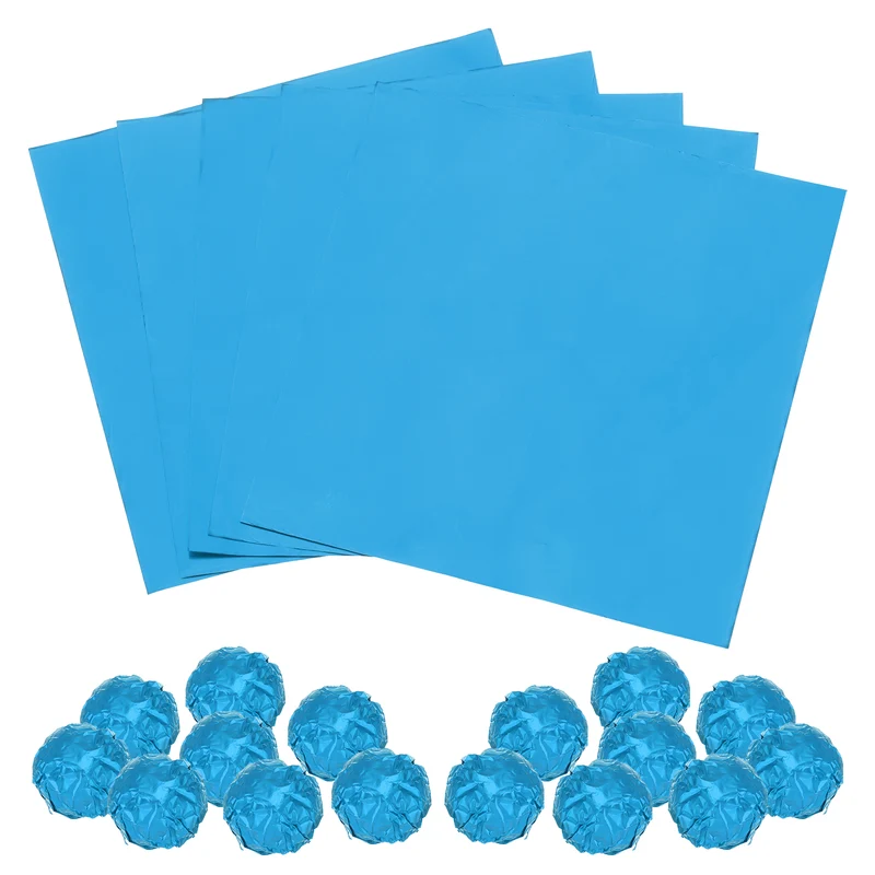 100pcs Sky Blue Metallic Foil Paper, 3x3" Glossy Texture Wrapping Paper