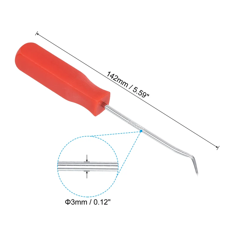 2pcs O-Ring 45° Pick 142mm Oil Seal Gasket Precision Puller Remover Tool, Red