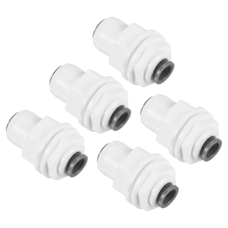 1/4" Push to Connect Bulkhead Fittings, 5 Pack Straight Water Line Fitting for RO Water System, White