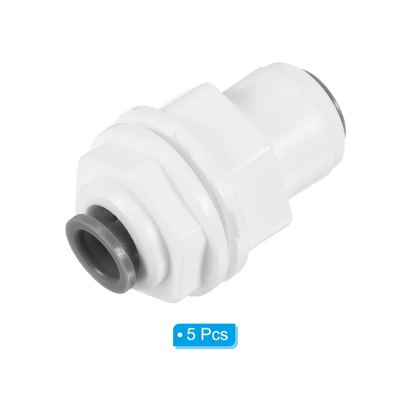 1/4" Push to Connect Bulkhead Fittings, 5 Pack Straight Water Line Fitting for RO Water System, White