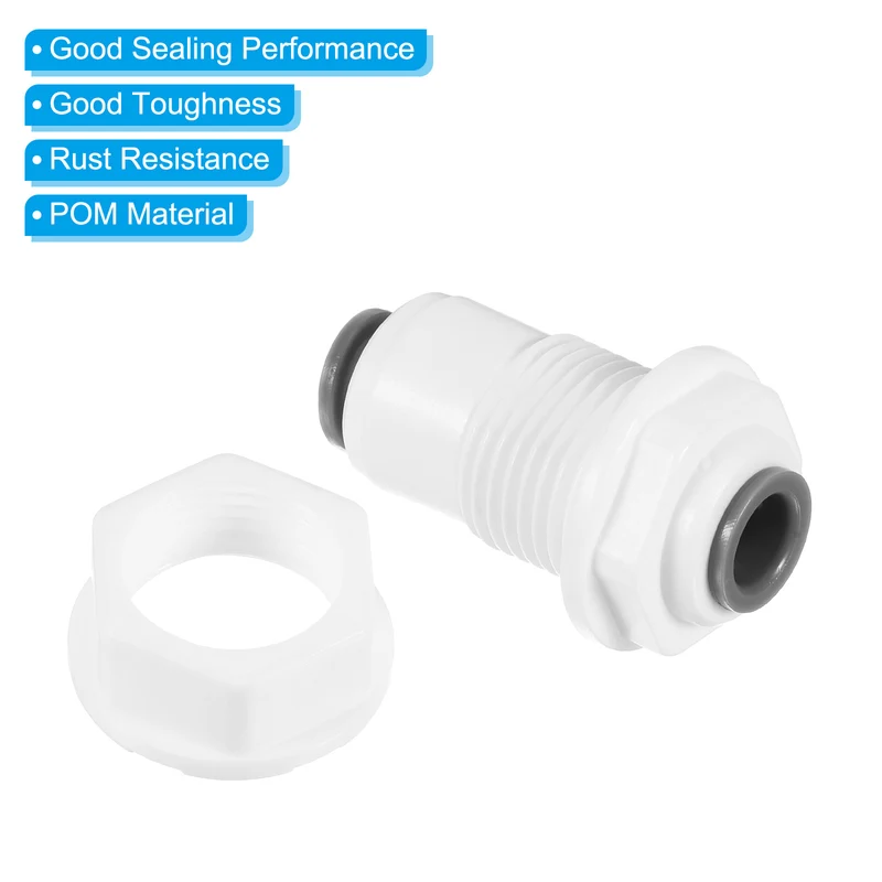 1/4" Push to Connect Bulkhead Fittings, 5 Pack Straight Water Line Fitting for RO Water System, White