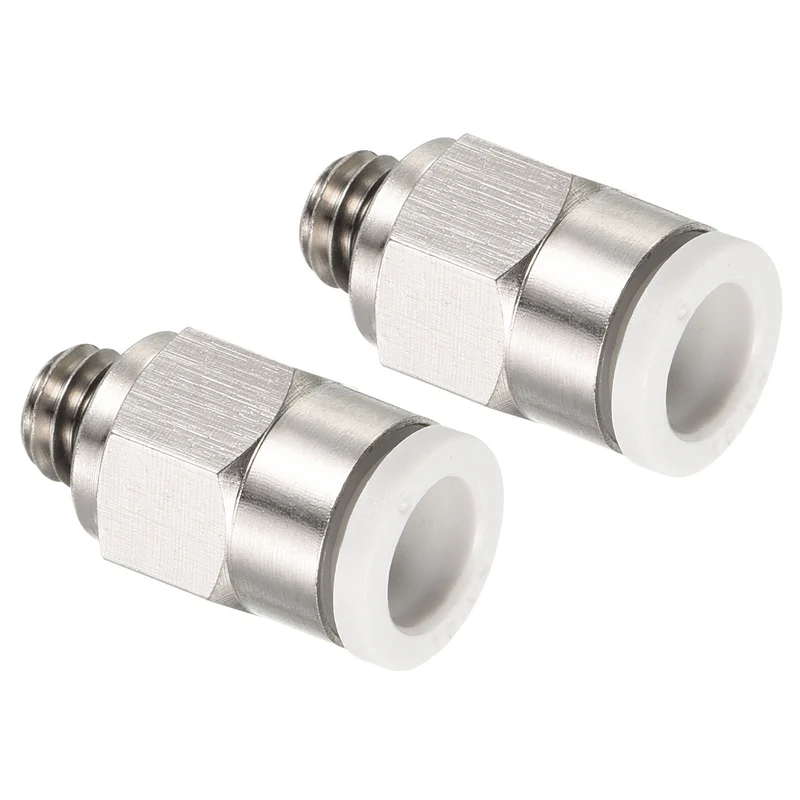 2Pcs M6 Push to Fit 6mm OD Hose Connect Fittings, White & Silver Tone
