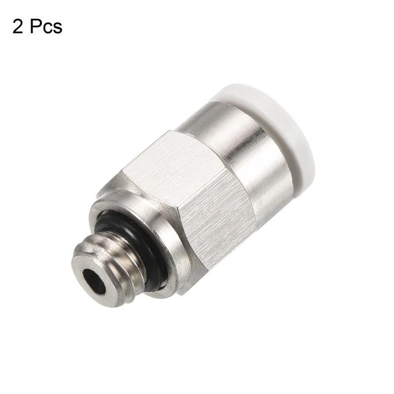 2Pcs M6 Push to Fit 6mm OD Hose Connect Fittings, White & Silver Tone