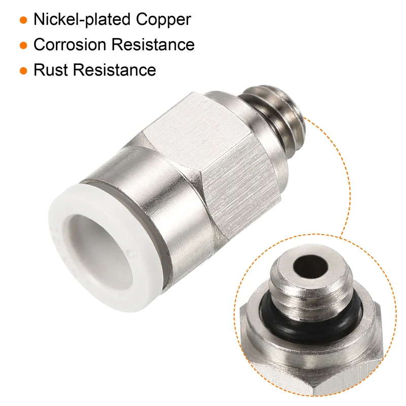 2Pcs M6 Push to Fit 6mm OD Hose Connect Fittings, White & Silver Tone