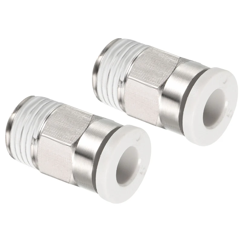 G1/8 Push to Fit 5mm OD Hose Connect Fittings, 2 Pack Straight Coupling Adapter for Gas Pneumatic Air Flow Transition, White & Silver Tone