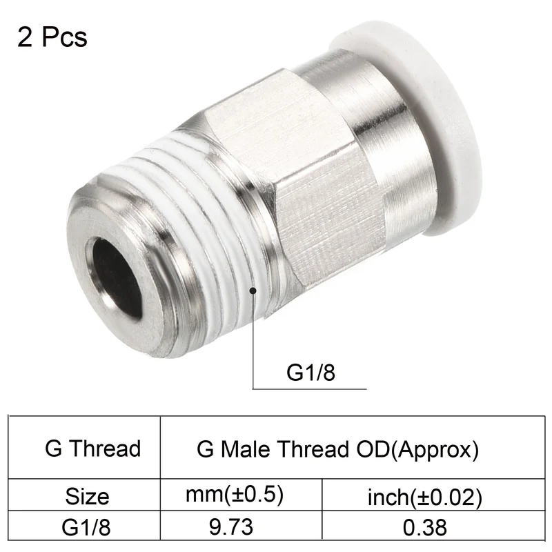 G1/8 Push to Fit 5mm OD Hose Connect Fittings, 2 Pack Straight Coupling Adapter for Gas Pneumatic Air Flow Transition, White & Silver Tone