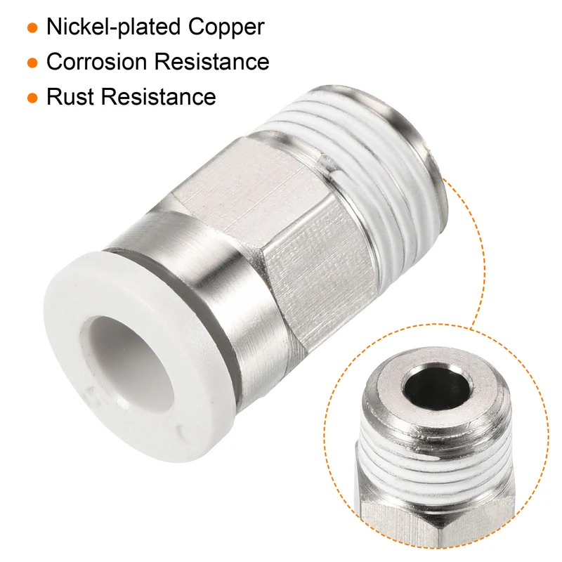 G1/8 Push to Fit 5mm OD Hose Connect Fittings, 2 Pack Straight Coupling Adapter for Gas Pneumatic Air Flow Transition, White & Silver Tone