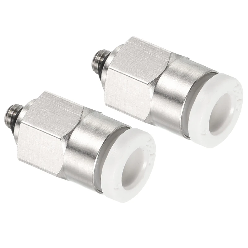 2Pcs M3 Push to Fit 4mm OD Hose Connect Fittings, White & Silver Tone