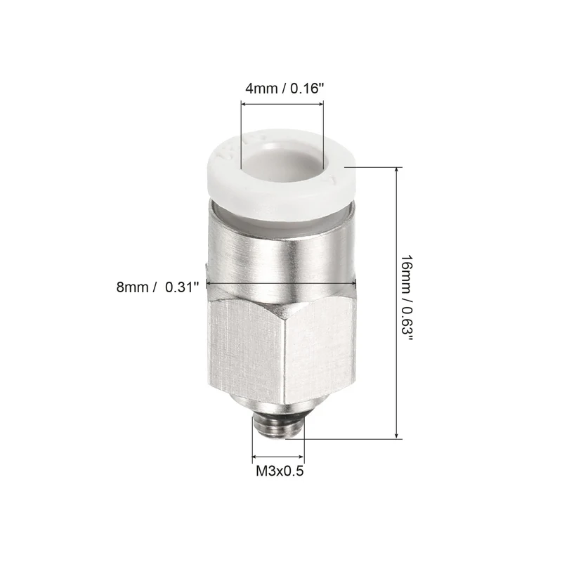 2Pcs M3 Push to Fit 4mm OD Hose Connect Fittings, White & Silver Tone