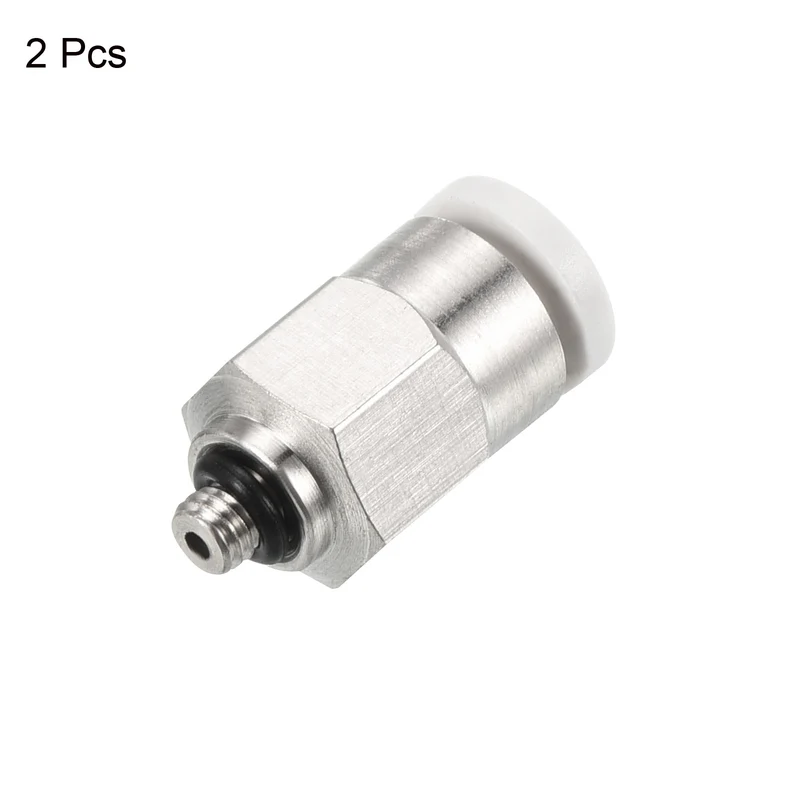 2Pcs M3 Push to Fit 4mm OD Hose Connect Fittings, White & Silver Tone