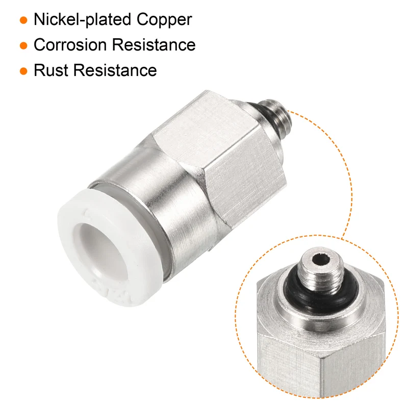 2Pcs M3 Push to Fit 4mm OD Hose Connect Fittings, White & Silver Tone